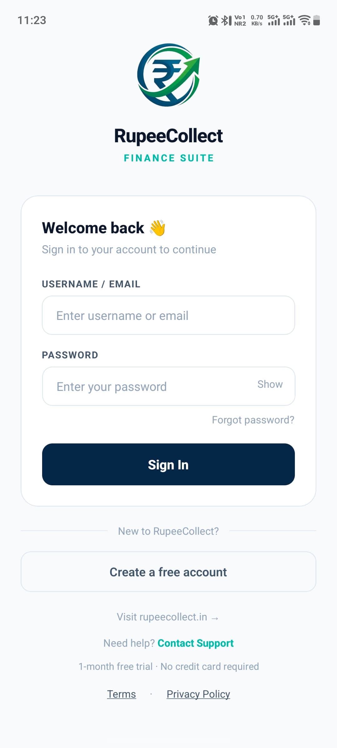 Sign in screen