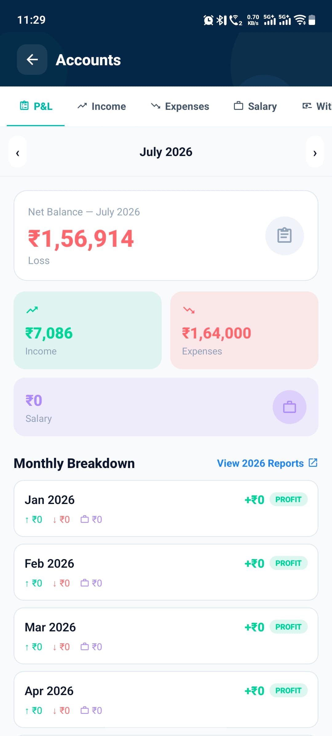 Profit & loss with monthly breakdown